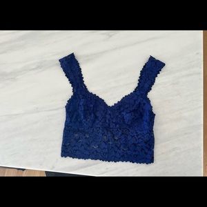 Pair of intimately free people lace bralets / bras, one black and one blue